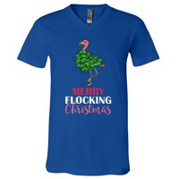 Flamingo Christmas Tree Merry Flocking Christmas Funny Pun Gift V-Neck T-Shirt