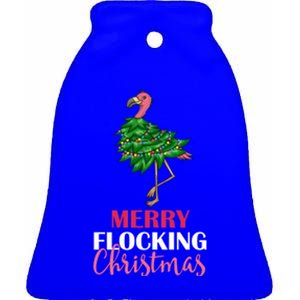 Flamingo Christmas Tree Merry Flocking Christmas Funny Pun Gift Ceramic Bell Ornament