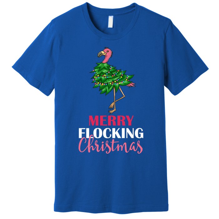 Flamingo Christmas Tree Merry Flocking Christmas Funny Pun Gift Premium T-Shirt