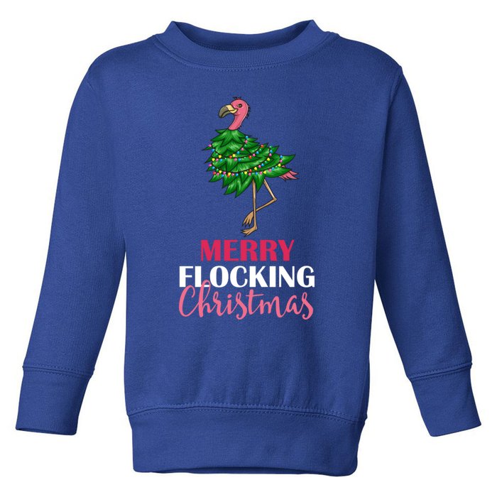 Flamingo Christmas Tree Merry Flocking Christmas Funny Pun Gift Toddler Sweatshirt