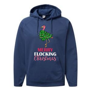 Flamingo Christmas Tree Merry Flocking Christmas Funny Pun Gift Performance Fleece Hoodie