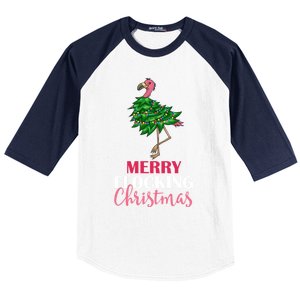 Flamingo Christmas Tree Merry Flocking Christmas Funny Pun Gift Baseball Sleeve Shirt