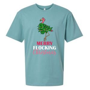 Flamingo Christmas Tree Merry Flocking Christmas Funny Pun Gift Sueded Cloud Jersey T-Shirt