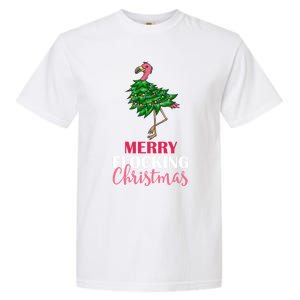 Flamingo Christmas Tree Merry Flocking Christmas Funny Pun Gift Garment-Dyed Heavyweight T-Shirt