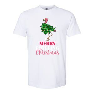 Flamingo Christmas Tree Merry Flocking Christmas Funny Pun Gift Softstyle CVC T-Shirt