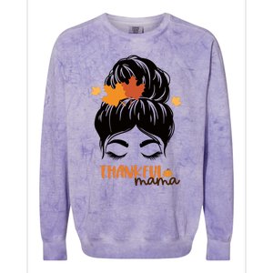 Funny Cute Thankful Mama Messy Bun Autumn Colorblast Crewneck Sweatshirt