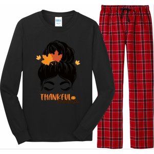 Funny Cute Thankful Mama Messy Bun Autumn Long Sleeve Pajama Set