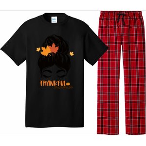 Funny Cute Thankful Mama Messy Bun Autumn Pajama Set