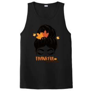 Funny Cute Thankful Mama Messy Bun Autumn PosiCharge Competitor Tank