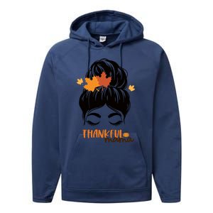 Funny Cute Thankful Mama Messy Bun Autumn Performance Fleece Hoodie