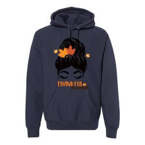 Funny Cute Thankful Mama Messy Bun Autumn Premium Hoodie