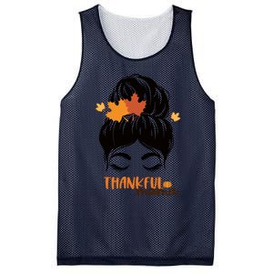 Funny Cute Thankful Mama Messy Bun Autumn Mesh Reversible Basketball Jersey Tank