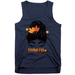 Funny Cute Thankful Mama Messy Bun Autumn Tank Top