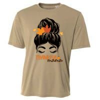 Funny Cute Thankful Mama Messy Bun Autumn Cooling Performance Crew T-Shirt