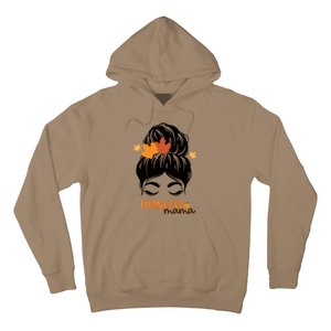 Funny Cute Thankful Mama Messy Bun Autumn Hoodie