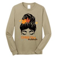 Funny Cute Thankful Mama Messy Bun Autumn Long Sleeve Shirt