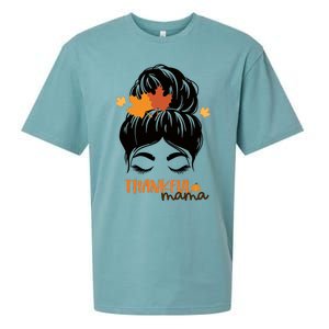 Funny Cute Thankful Mama Messy Bun Autumn Sueded Cloud Jersey T-Shirt