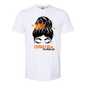 Funny Cute Thankful Mama Messy Bun Autumn Softstyle CVC T-Shirt