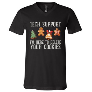 Funny Christmas Tech Support Here To Delete Cookies V-Neck T-Shirt