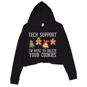 Funny Christmas Tech Support Here To Delete Cookies Crop Fleece Hoodie