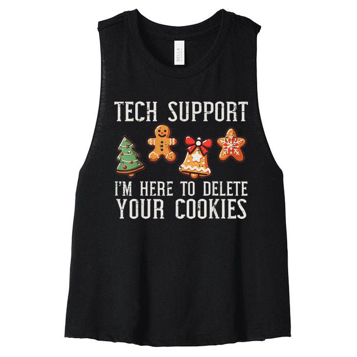 Funny Christmas Tech Support Here To Delete Cookies Women's Racerback Cropped Tank