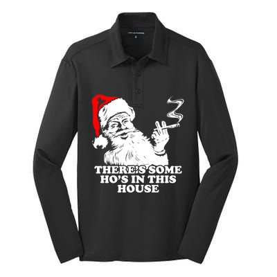 Funny Christmas Theres Some Hos In This House Vintage Cool Gift Silk Touch Performance Long Sleeve Polo