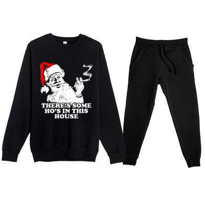 Funny Christmas Theres Some Hos In This House Vintage Cool Gift Premium Crewneck Sweatsuit Set