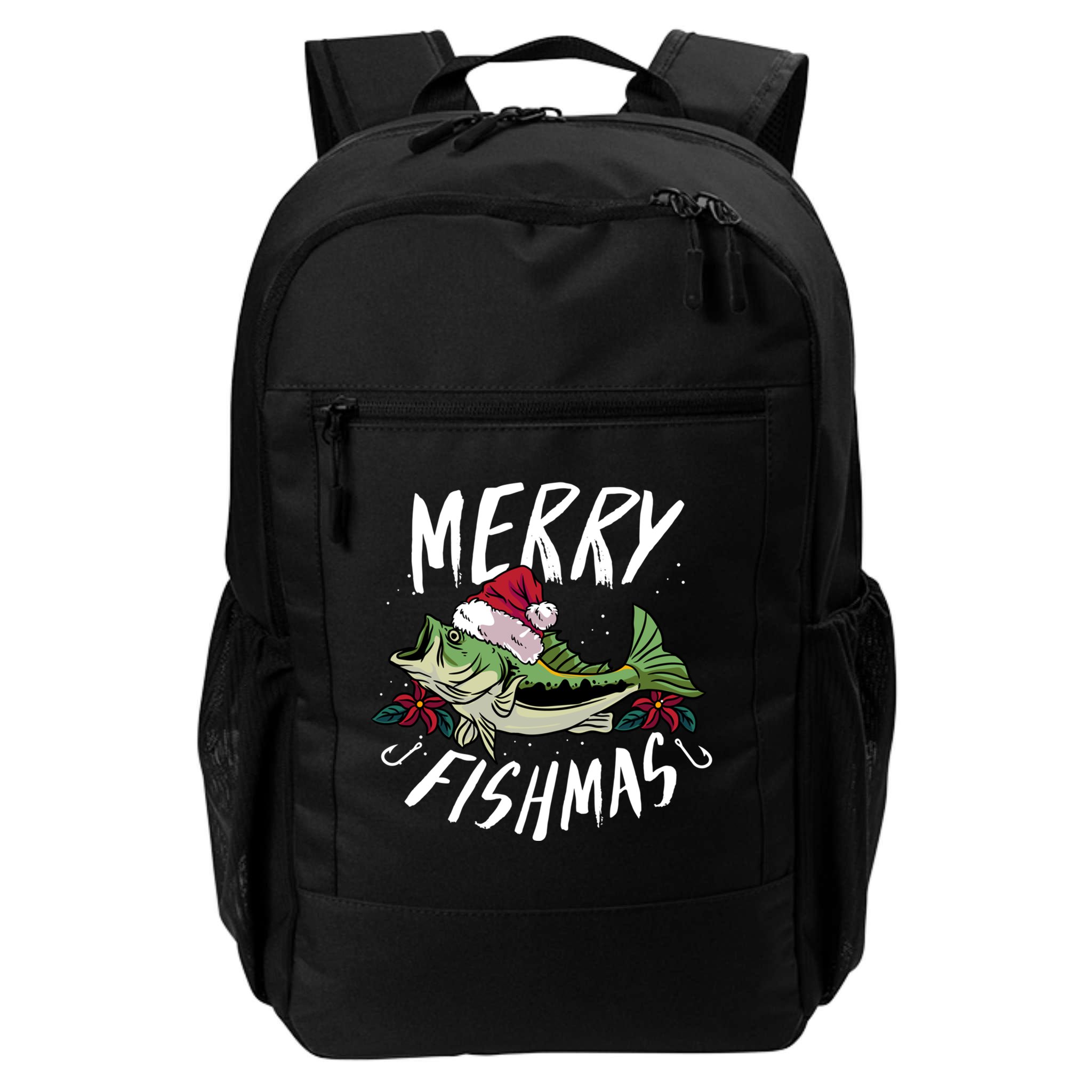 Funny Christmas Themed Bass Fishing Design Merry Fishmas Gift Backpack