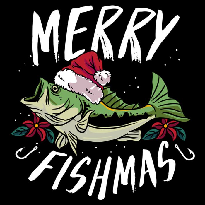 Funny Christmas Themed Bass Fishing Design Merry Fishmas Gift Flat Bill Trucker Hat