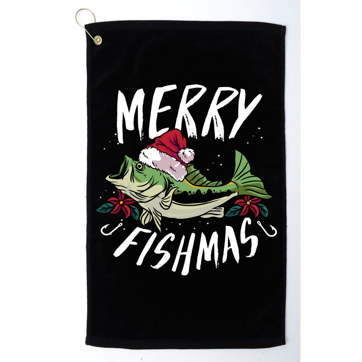 Funny Christmas Themed Bass Fishing Design Merry Fishmas Gift Golf Towel