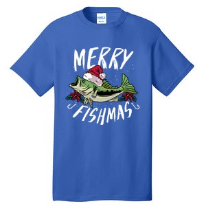 Funny Christmas Themed Bass Fishing Design Merry Fishmas Gift Tall T-Shirt