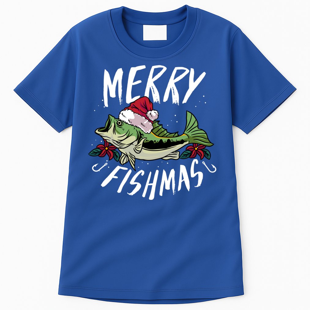 Funny Christmas Themed Bass Fishing Design Merry Fishmas Gift Tall T-Shirt