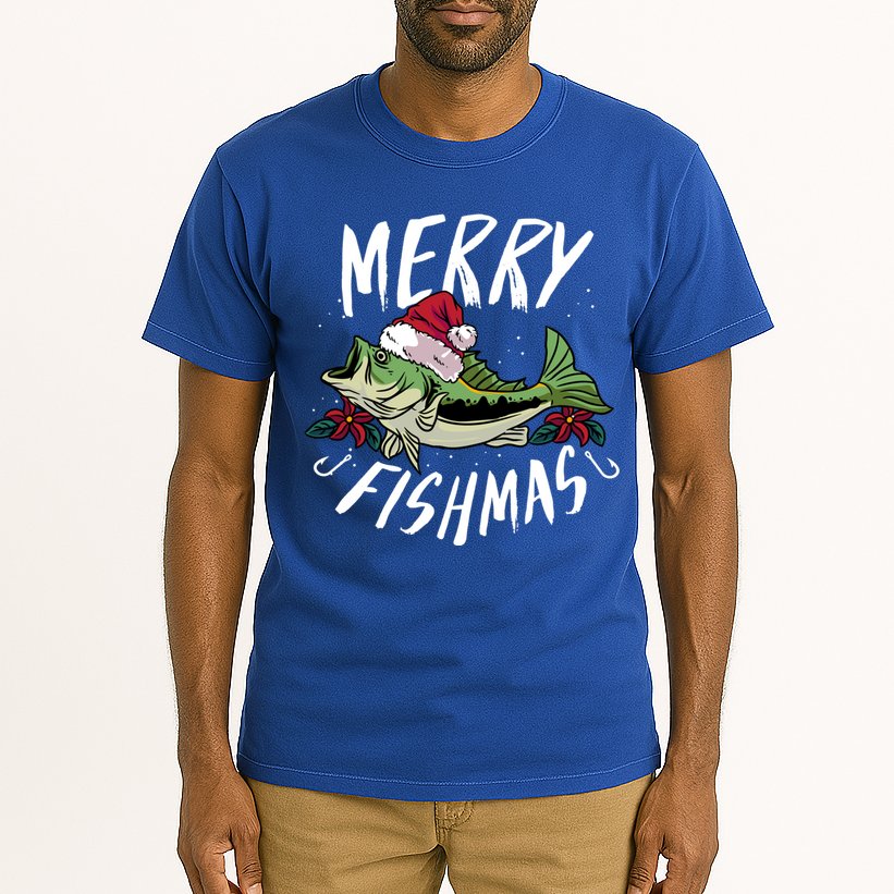Funny Christmas Themed Bass Fishing Design Merry Fishmas Gift Tall T-Shirt