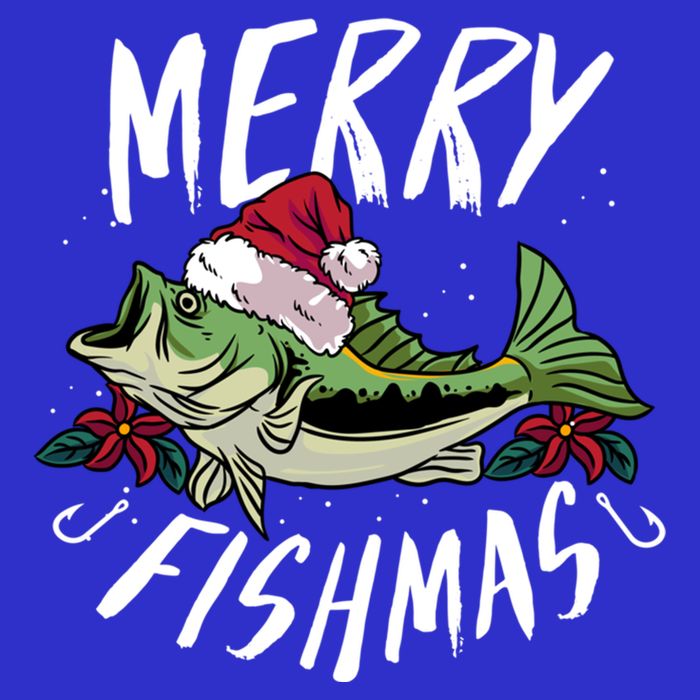 Funny Christmas Themed Bass Fishing Design Merry Fishmas Gift Tall T-Shirt