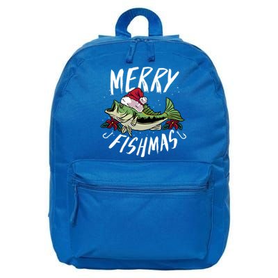 Funny Christmas Themed Bass Fishing Design Merry Fishmas Gift 16 in Basic Backpack