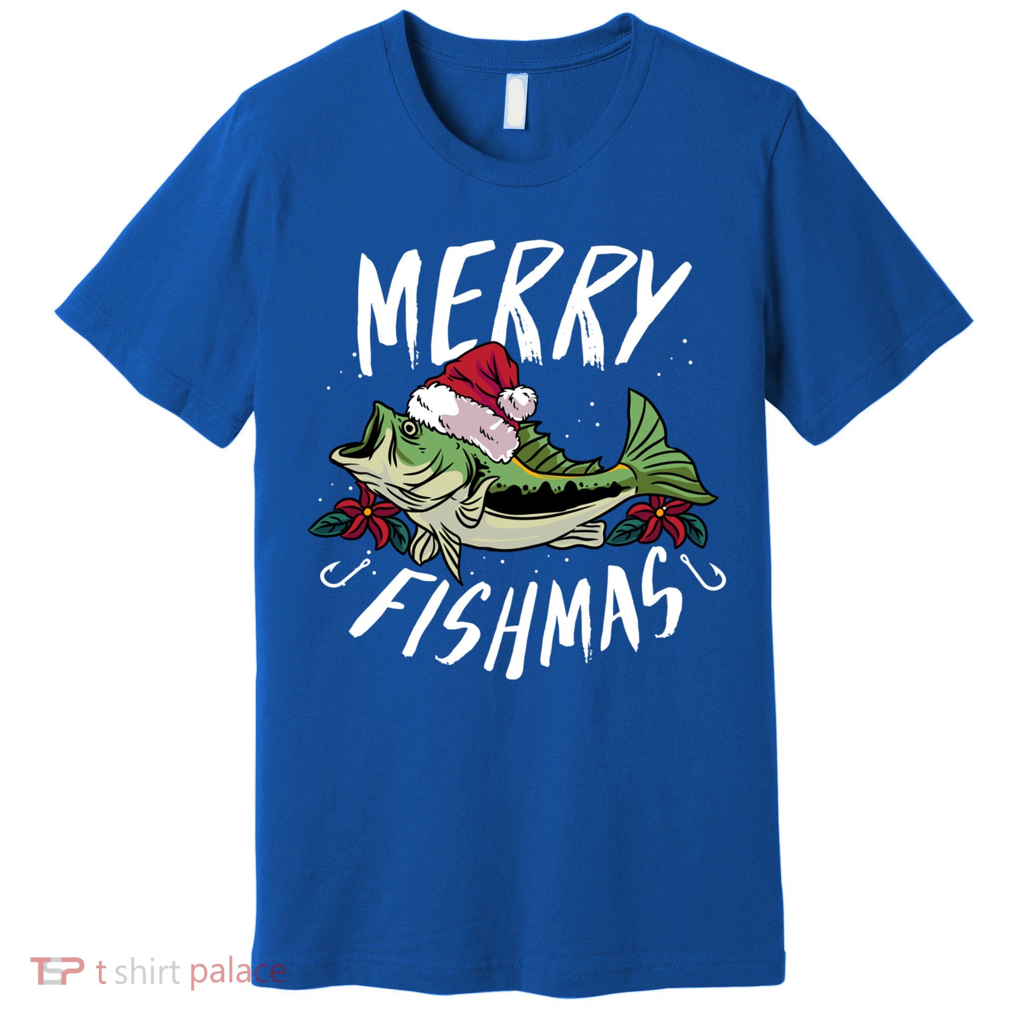 Funny Christmas Themed Bass Fishing Design Merry Fishmas Gift Premium T-Shirt
