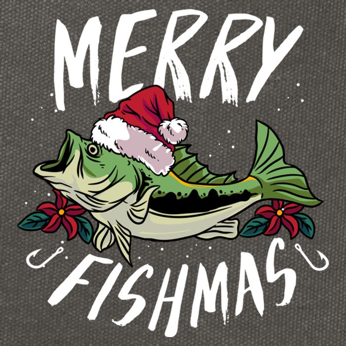 Funny Christmas Themed Bass Fishing Design Merry Fishmas Gift Cotton Canvas Backpack