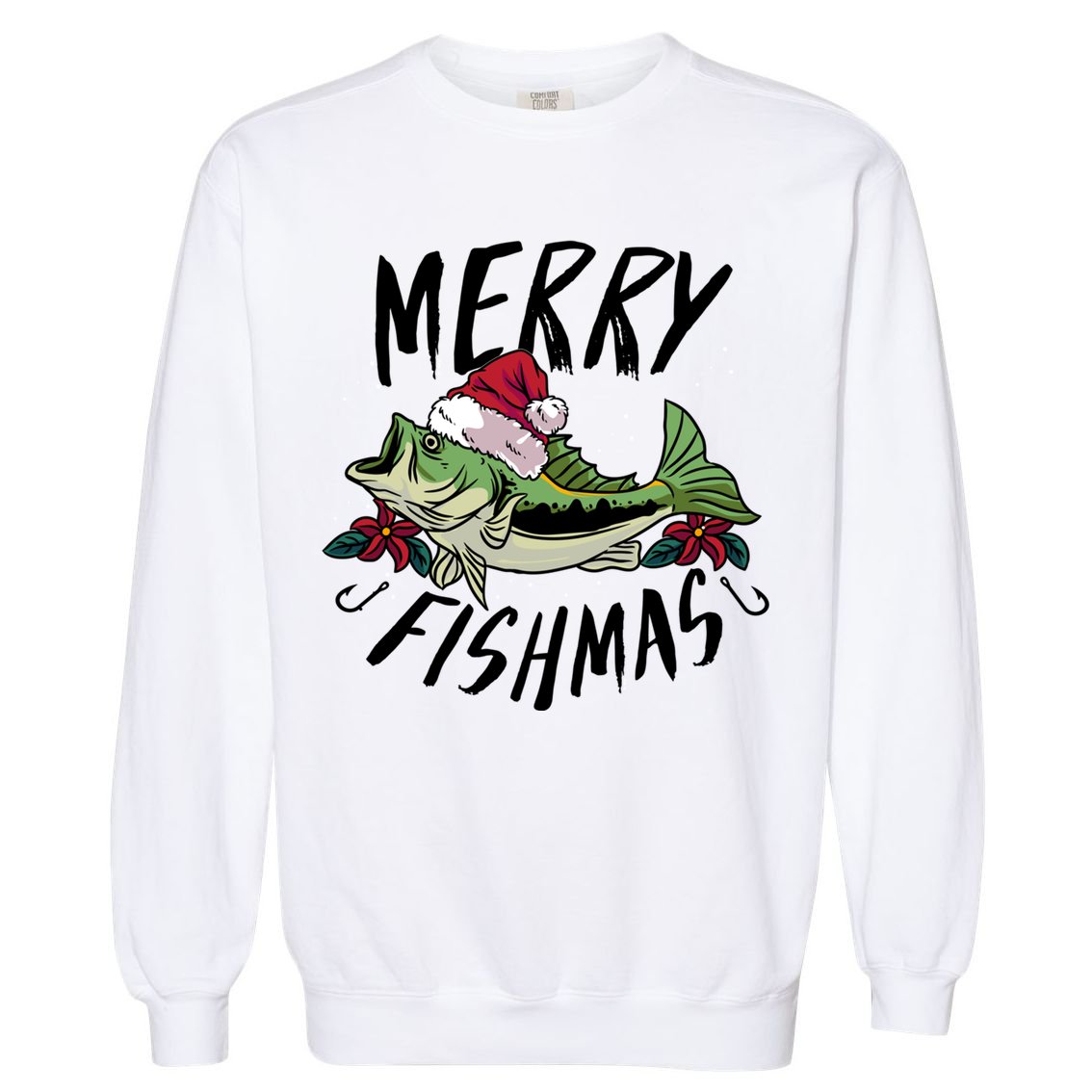 Funny Christmas Themed Bass Fishing Design Merry Fishmas Gift Garment-Dyed Sweatshirt