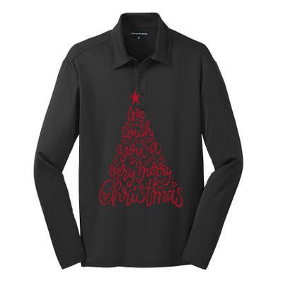 Funny Christmas Tree We Wish You A Merry Christmas Gift Silk Touch Performance Long Sleeve Polo