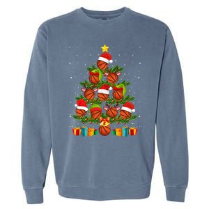 Funny Christmas Tree Basketball Xmas Light Sport Lover Gift Garment-Dyed Sweatshirt