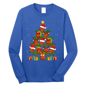 Funny Christmas Tree Basketball Xmas Light Sport Lover Gift Long Sleeve Shirt