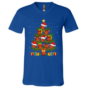 Funny Christmas Tree Basketball Xmas Light Sport Lover Gift V-Neck T-Shirt