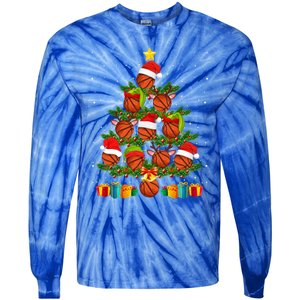 Funny Christmas Tree Basketball Xmas Light Sport Lover Gift Tie-Dye Long Sleeve Shirt