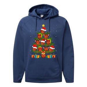 Funny Christmas Tree Basketball Xmas Light Sport Lover Gift Performance Fleece Hoodie