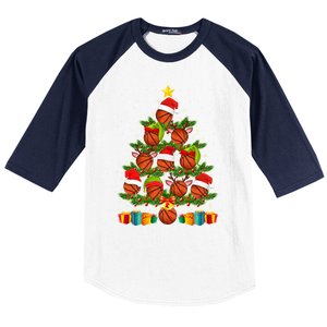 Funny Christmas Tree Basketball Xmas Light Sport Lover Gift Baseball Sleeve Shirt