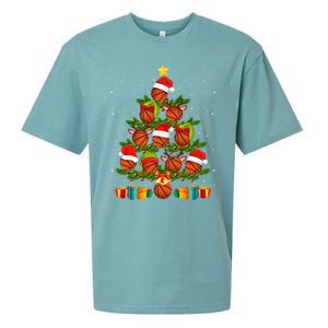 Funny Christmas Tree Basketball Xmas Light Sport Lover Gift Sueded Cloud Jersey T-Shirt