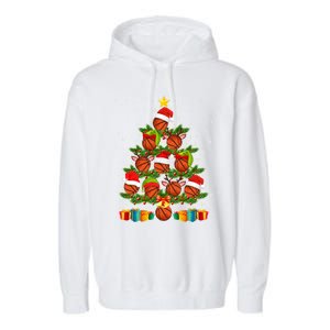 Funny Christmas Tree Basketball Xmas Light Sport Lover Gift Garment-Dyed Fleece Hoodie