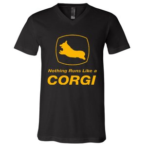 Funny Corgi T Nothing Runs Like A Corgi V-Neck T-Shirt