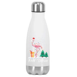 Flamingo Christmas Tree Santa Hat Xmas Light Merry Christmas Gift Stainless Steel Insulated Water Bottle