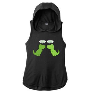 Funny Cute T Rex Dinosaur Funny Text Humour Happy Ladies PosiCharge Tri-Blend Wicking Draft Hoodie Tank